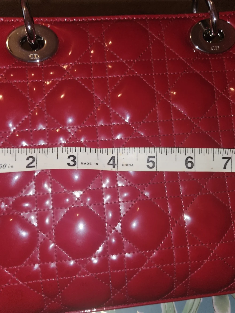 Red Patent Quilted Tote Bag by